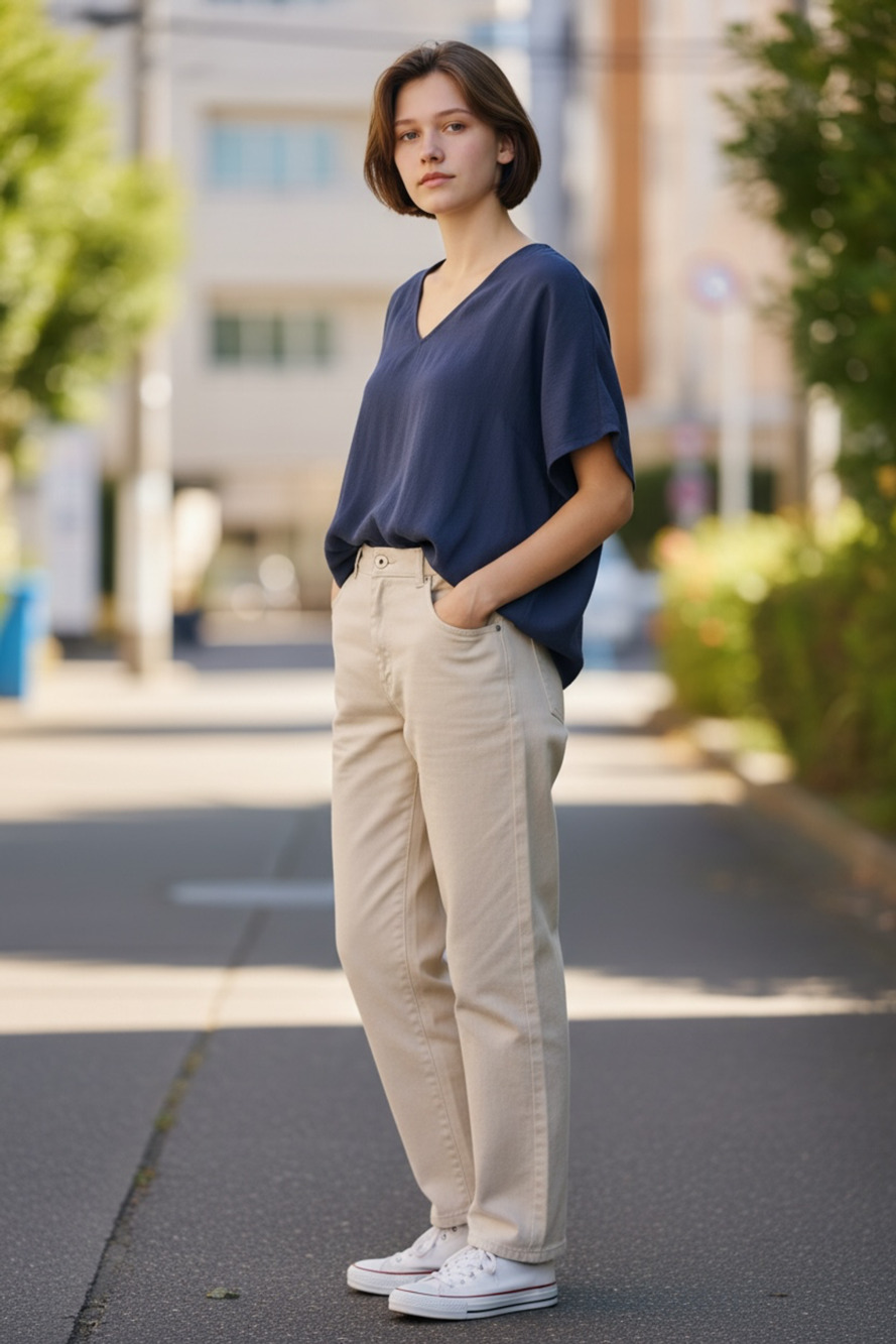 NWT Andrée By Unit Navy Blue Textured Short Sleeve V-Neck Boxy Top